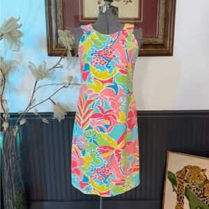 Katherine Way Vibrant Tropical Floral UPF 50+ Performance Dress ~ Size Small 💛🍄